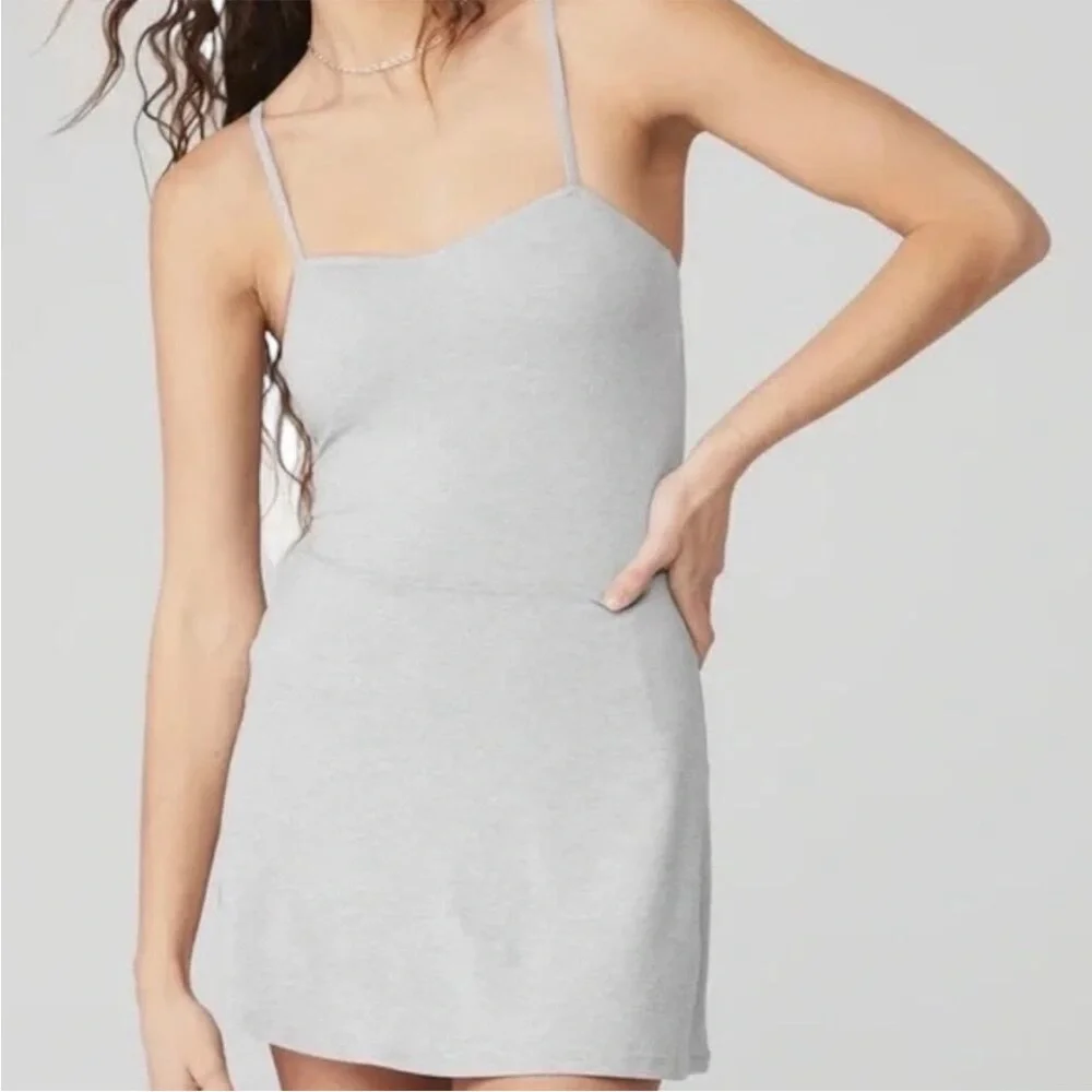 Alo Yoga Courtside Tennis Dress Heather Gray Alosoft Fit Flare Small S - Picture 1 of 10